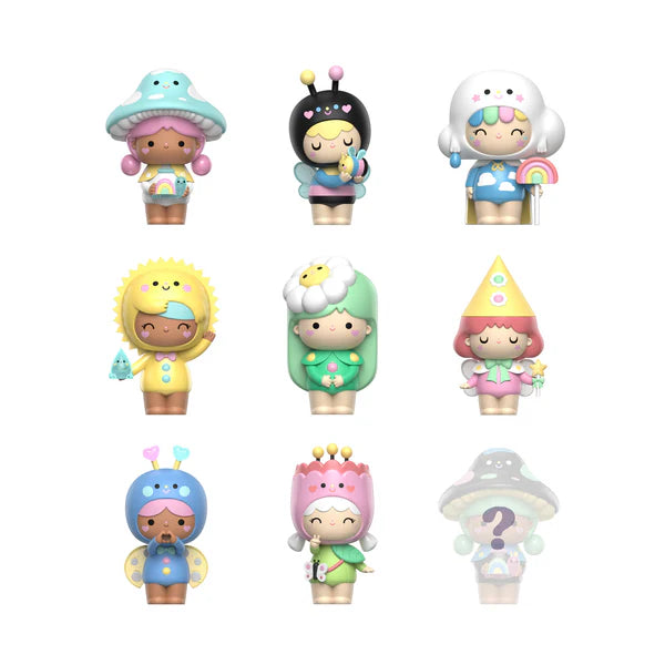 Magical Meadow Momiji Dolls Blind Box Series featuring eight themed vinyl figures and one mystery variant, each with a hidden fortune and collector's items.
