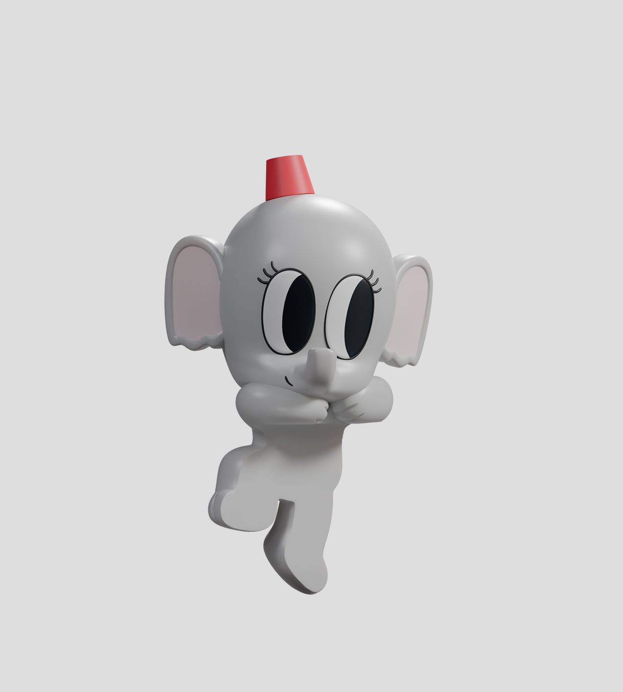 3D cartoon baby elephant with fez, part of Tiny Shiny Hineys Peekers Blind Box, designed to stick on surfaces as a decorative mini figure.