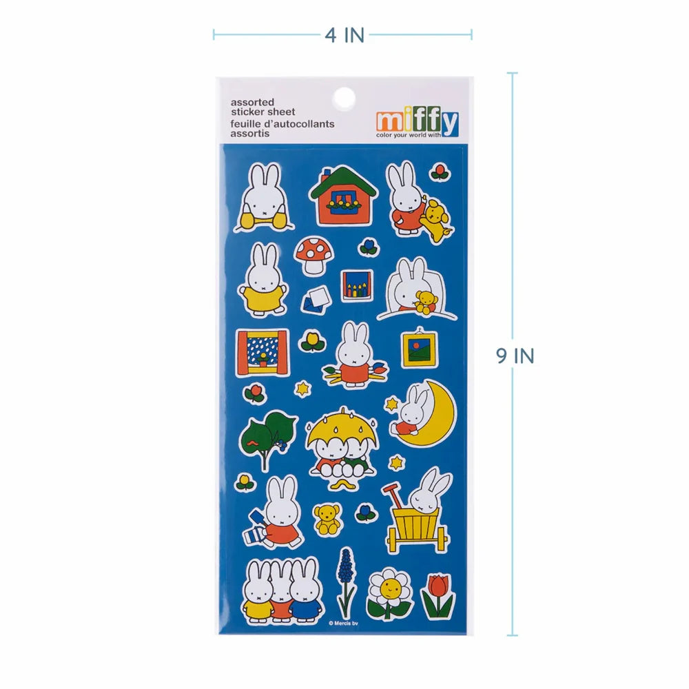 Miffy Original Sticker Sheet - Set of 10 featuring Miffy illustrations and scene elements like a house, moon, and flowers, ideal for adding charm to any surface.