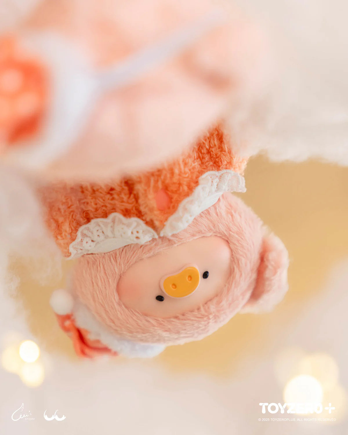 LuLu the Piggy plush in lace-trimmed outfit with ruffled collar, part of LuLu's Dreaming Wonderland Series PVC Plush Keychain Blindbox, by TOYZERO+.