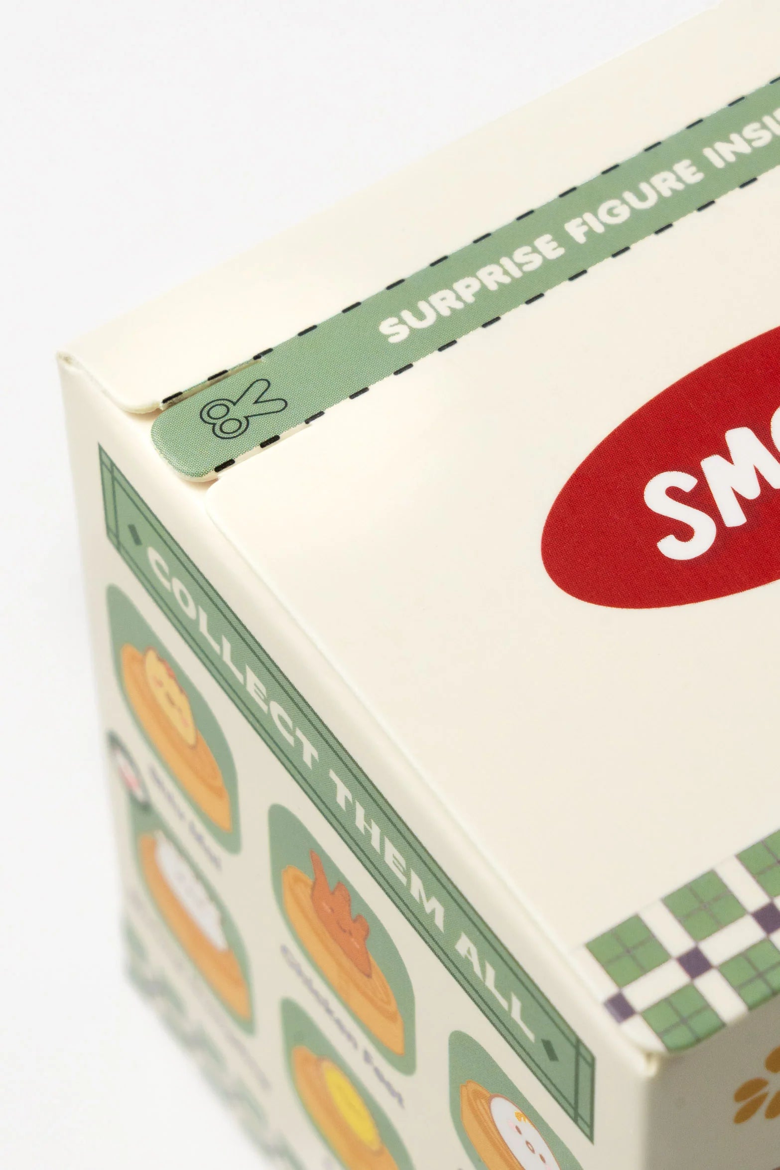 Smoko Dim Sum Friends Blind Box Figure with surprise pastry-themed character, showcasing collectible illustrations and SURPRISE FIGURE INSIDE and COLLECT THEM ALL text.