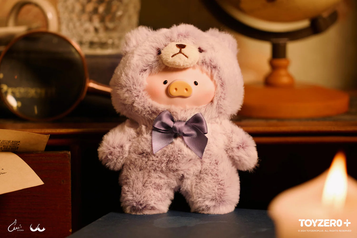 A blind box toy featuring LuLu the Piggy from Vintage Teddy Shop, combining soft vinyl and plush materials. Mystery design inside, symbolizing unique personalities. Available for preorder, shipping July 2024.
