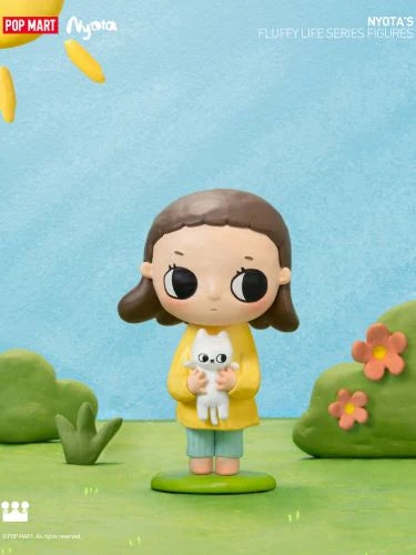 Cartoon figurine of a girl holding a cat from Nyota's Fluffy Life Blind Box Series - Preorder.