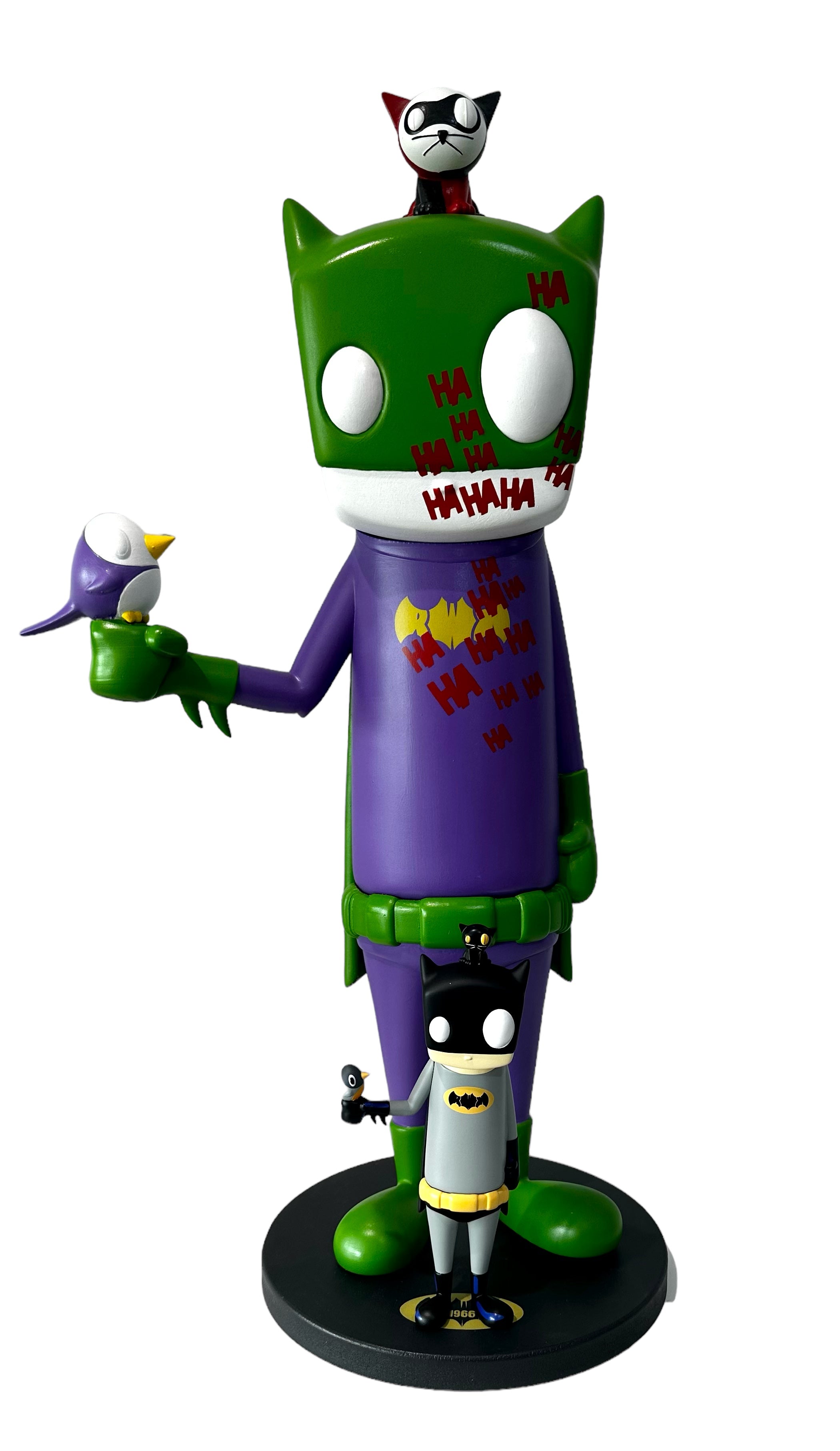 My Uncles Favorite 1988 1000% figurine of a superhero toy character holding a bird, hand painted resin, 25 tall