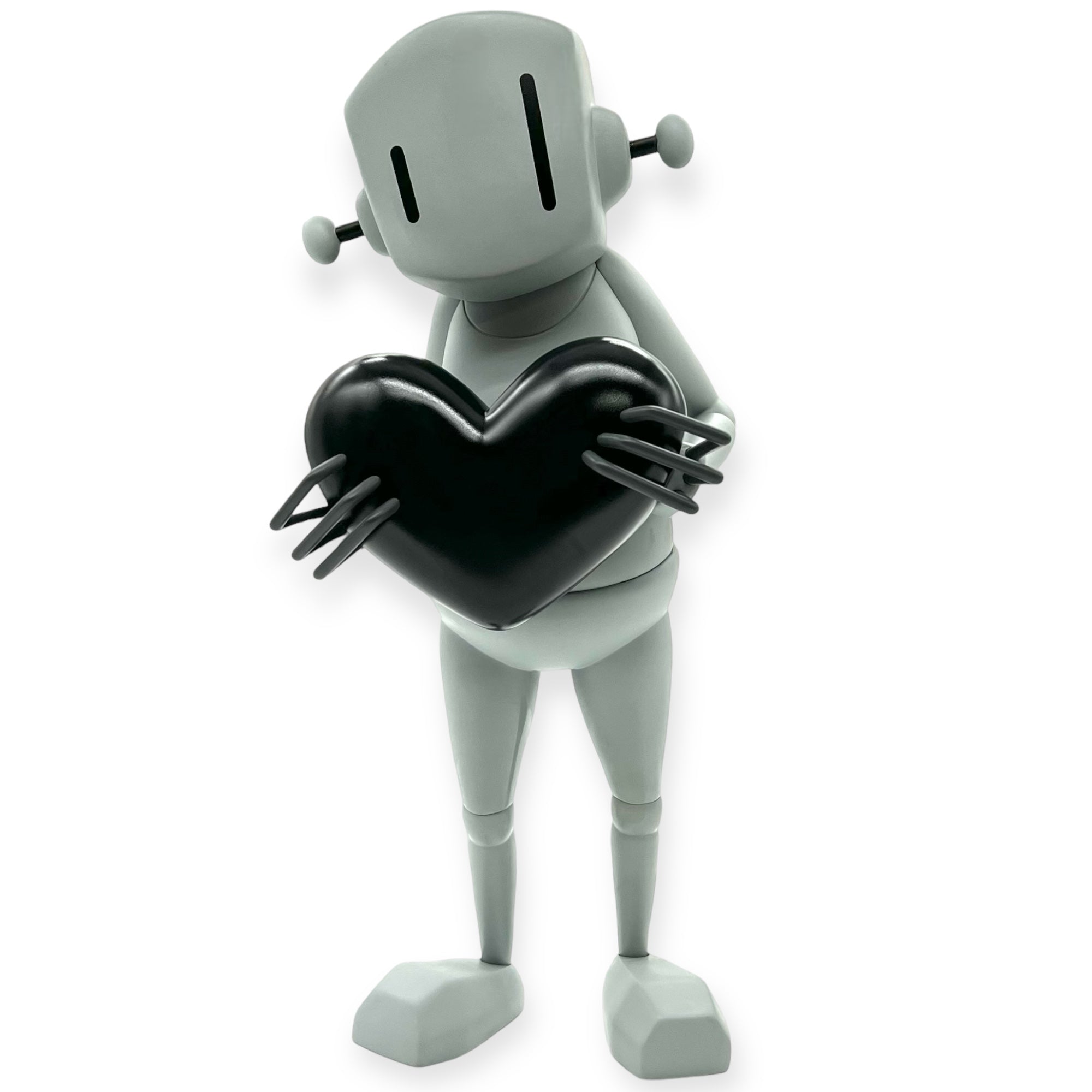 ChrisRWK Robot With Heart Black Heart Vinyl Figure, a 15 toy robot holding a black heart, limited edition by UVD Toys.