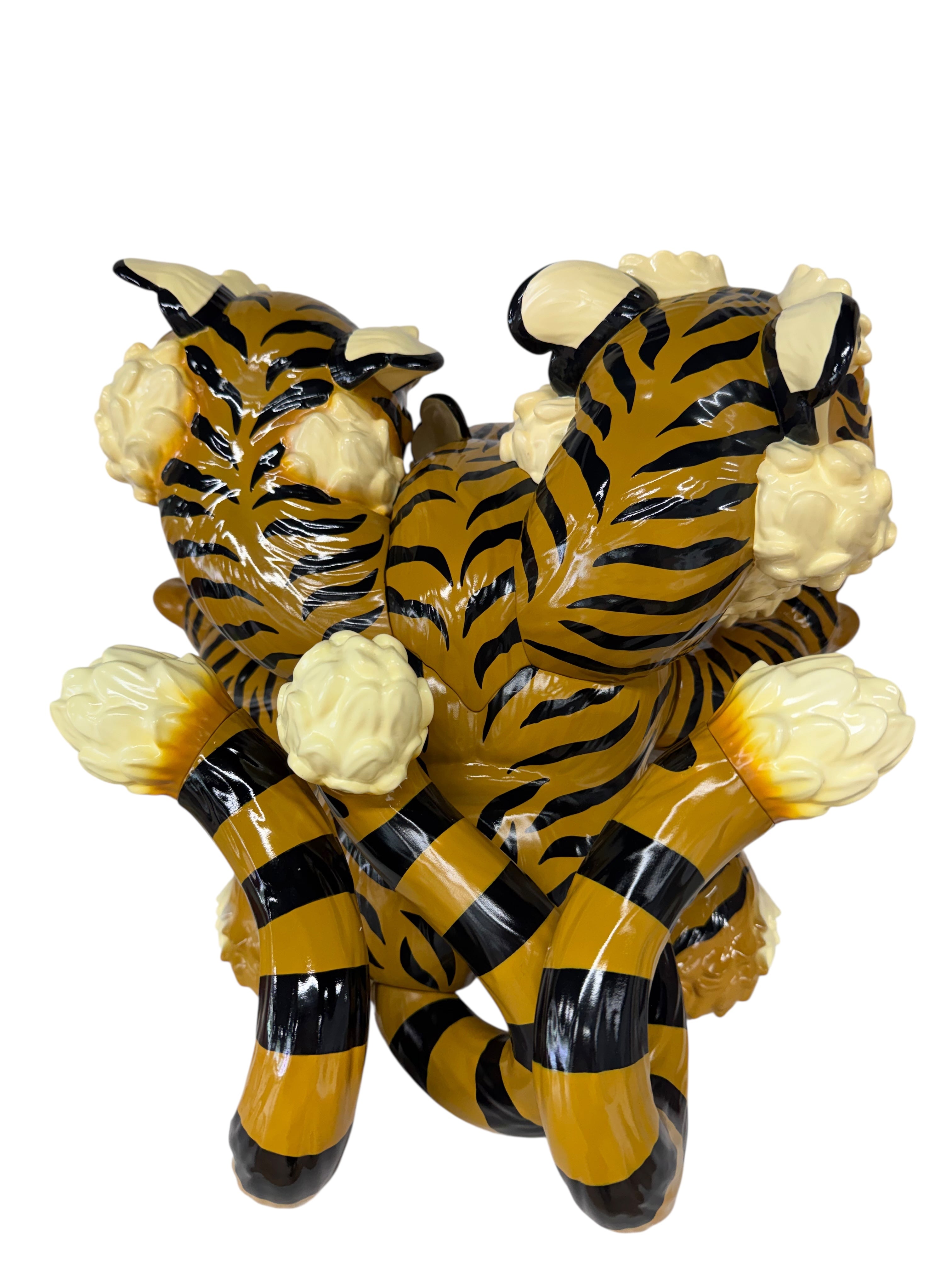 Three Headed Fierce Tiger Koshow by Grape Brain, a 6-inch soft vinyl toy with intricate paint design by Candie Bolton, limited to 100 pieces.