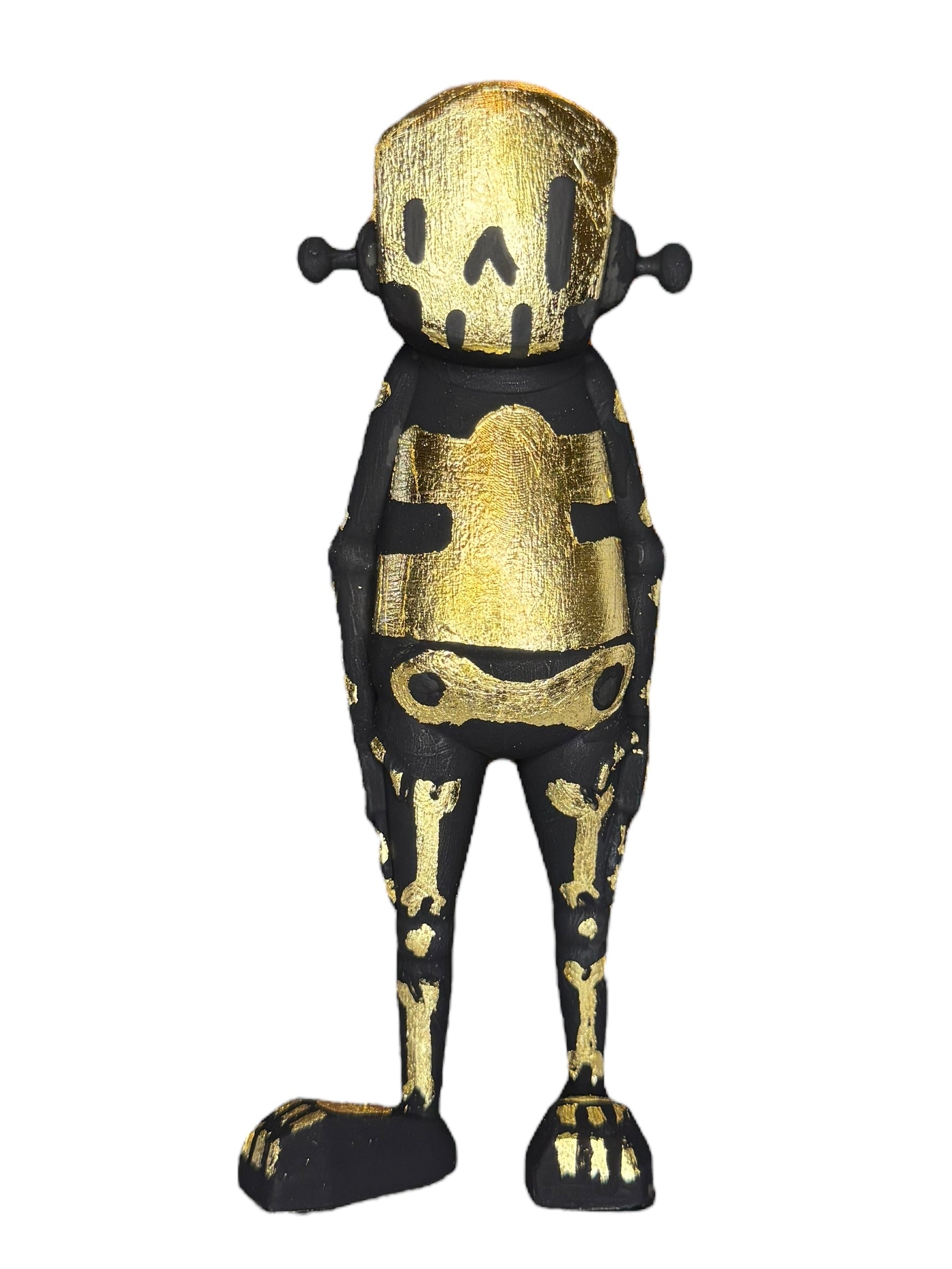Time Will Tell - Stand Tall series Black and Gold by Chris RWK: 6 matte black humanoid figure with gold robotic bone accents.