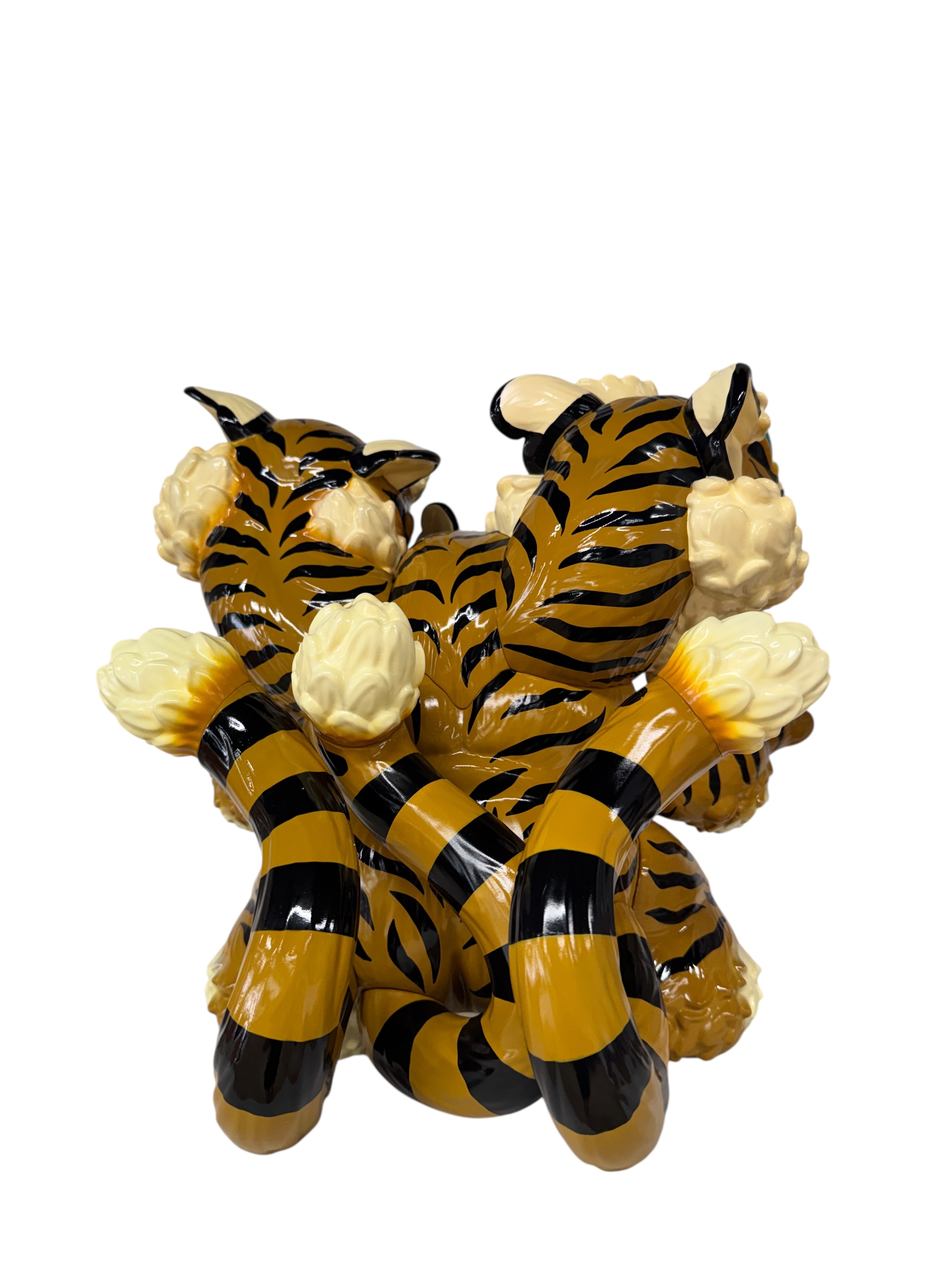 Three Headed Fierce Tiger Koshow by Grape Brain, a 6-inch soft vinyl toy with intricate paint design by Candie Bolton, limited to 100 pieces.
