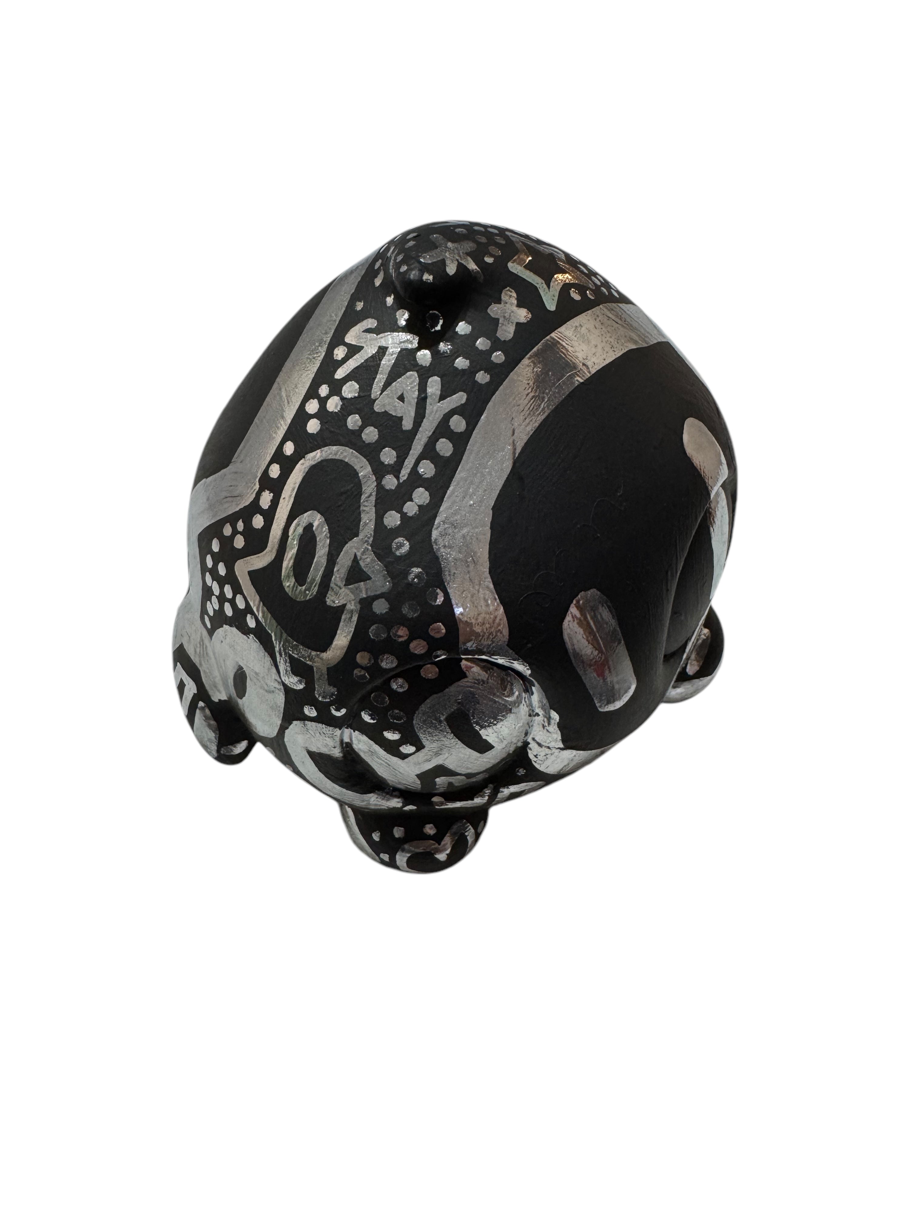 Bite Me - No biting XL by Chris RWK, a black and silver 3D resin pig figurine, part of a limited edition at Strangecat Toys.