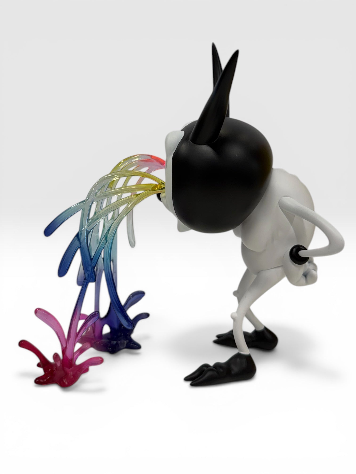 I Love My Life by Alex Pardee: A 6-inch vinyl art toy depicting a cartoon creature vomiting a multicolored splash, limited to 125 pieces.