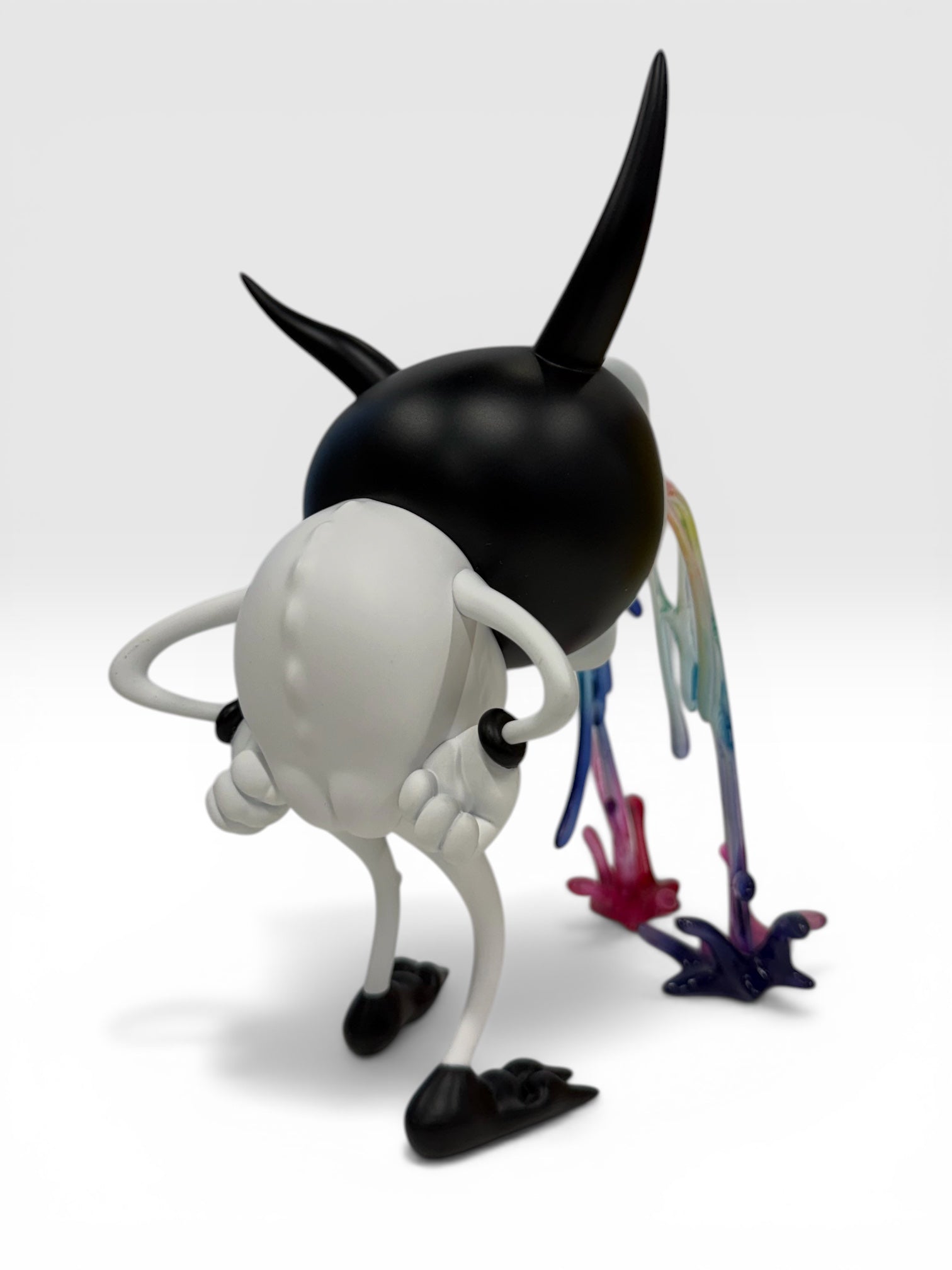 I Love My Life by Alex Pardee: A 6 vinyl figure with a glossy black head, rainbow drips, and matte-white body, limited to 125 pieces.