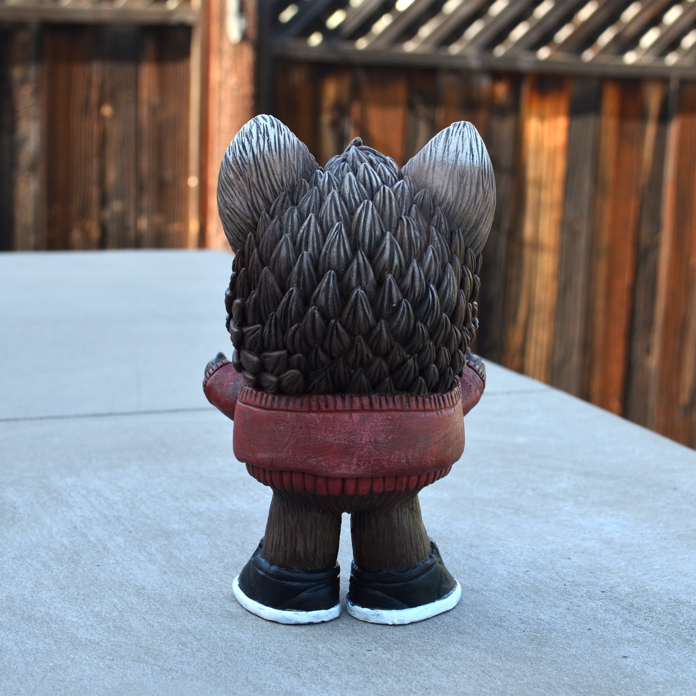 Beans Group Show - Reynard figurine by Vanessa Ramirez x Josh Divine, featuring textured fur, pointy ears, red skirt, and black shoes. Preorder, ships May 2026.
