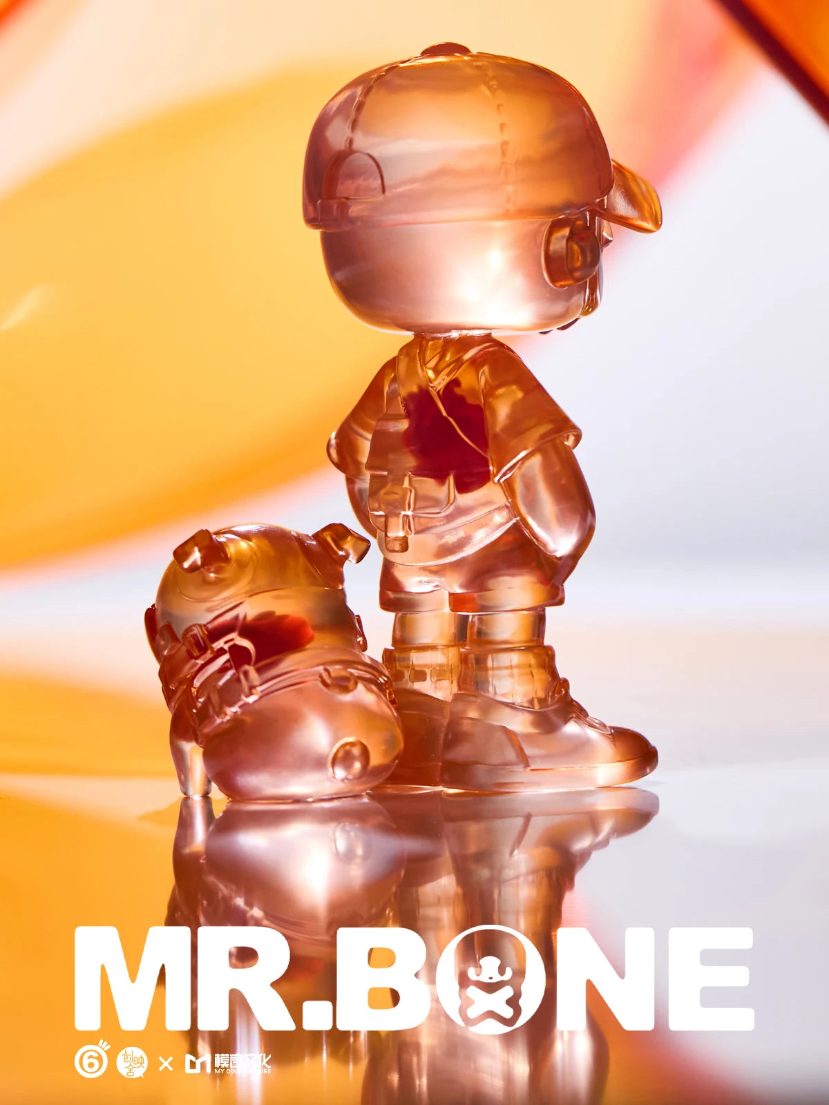A limited 12cm resin figurine, MR.BONE Grylls - Heart Beat, featuring a boy and a girl cartoon toy. From Strangecat Toys, a blind box and art toy store.
