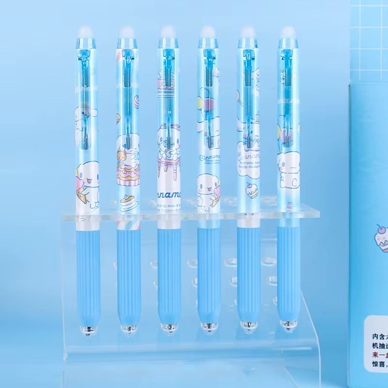 Cinnamoroll Gel Pens in a holder, featuring fine 0.5mm tips, reflecting Strangecat Toys' art toy and blind box collection.