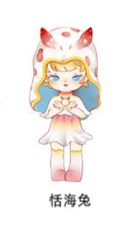 Chibi-style figure from Liila Toys' Ocean Exploration Blind Box Series, featuring a girl with rabbit-ear hood and seashells, emphasizing collectible rarity.