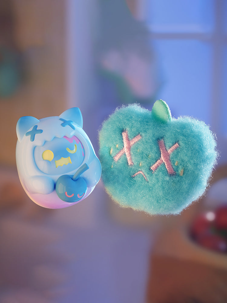 ShinWoo - Hug Me Mini Series Blind Box features a ghost-like figure and teal apple plush, embodying whimsical, collectible toy designs.