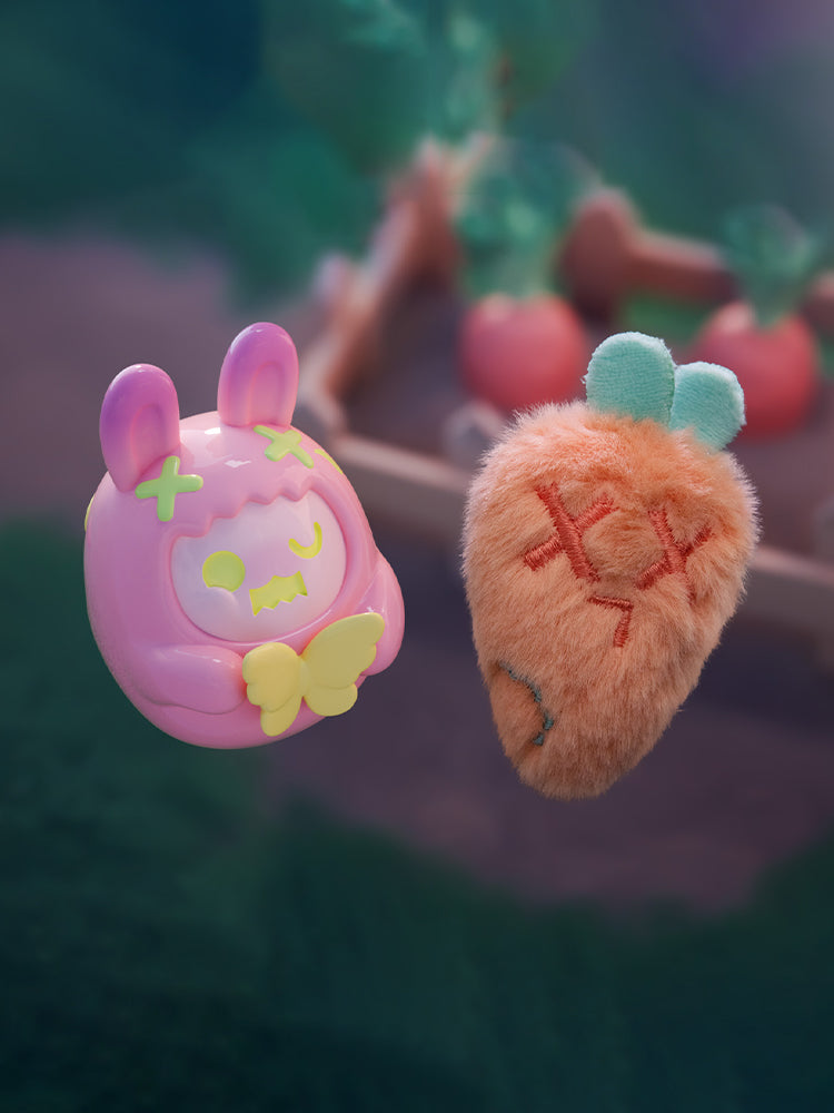 ShinWoo - Hug Me Mini Series Blind Box features a pink bunny and plush carrot in a playful, garden-themed art toy design.