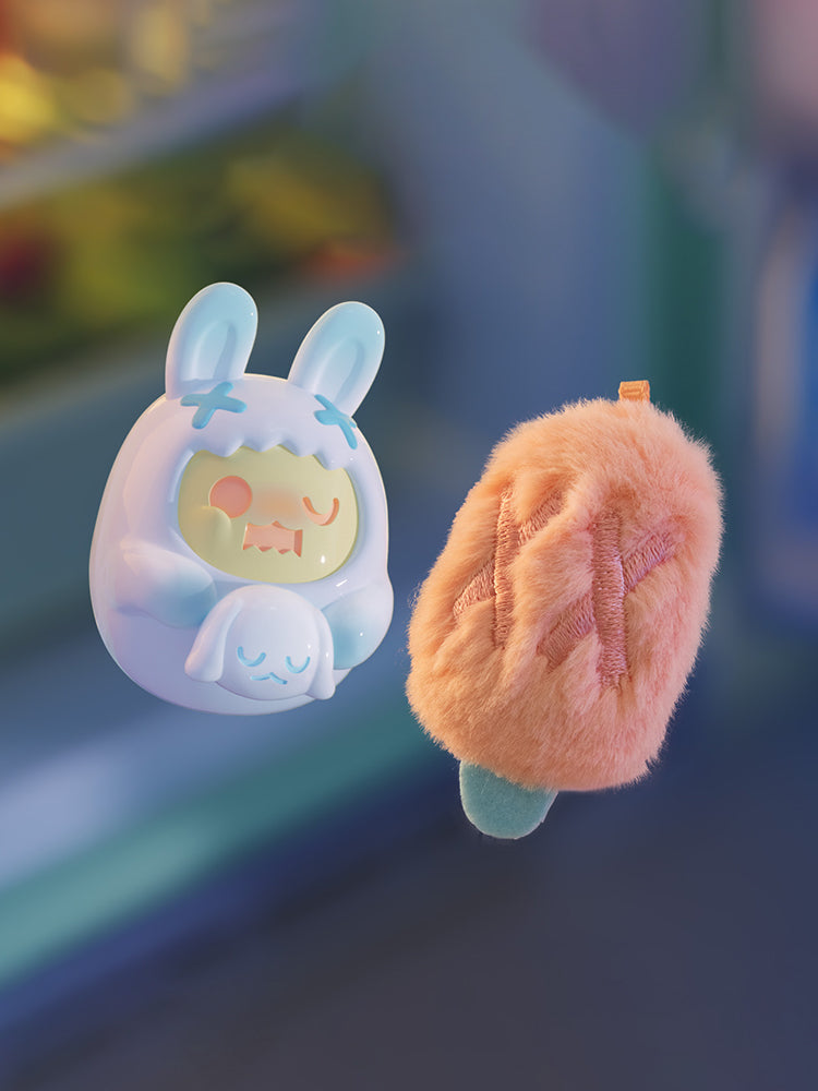 ShinWoo - Hug Me Mini Series Blind Box features a pastel bunny figure and a plush popsicle toy, reflecting Strangecat Toys' whimsical blind box collection.