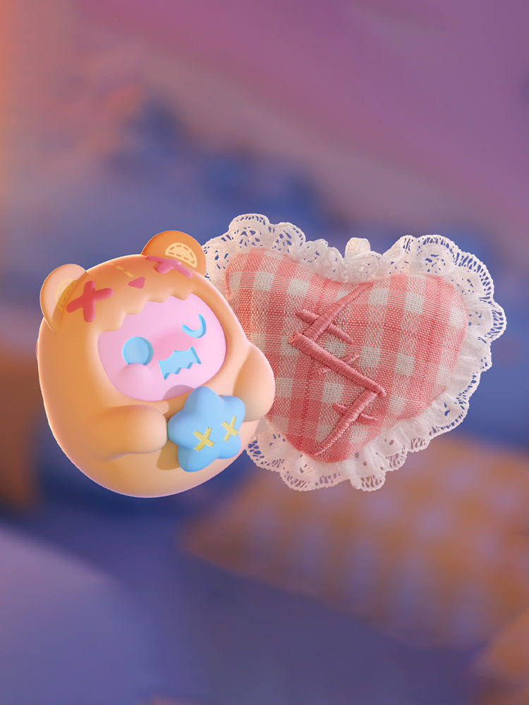 ShinWoo - Hug Me Mini Series Blind Box features a donut-like bear with a star, alongside a gingham heart cushion, ideal for preorder collectors.