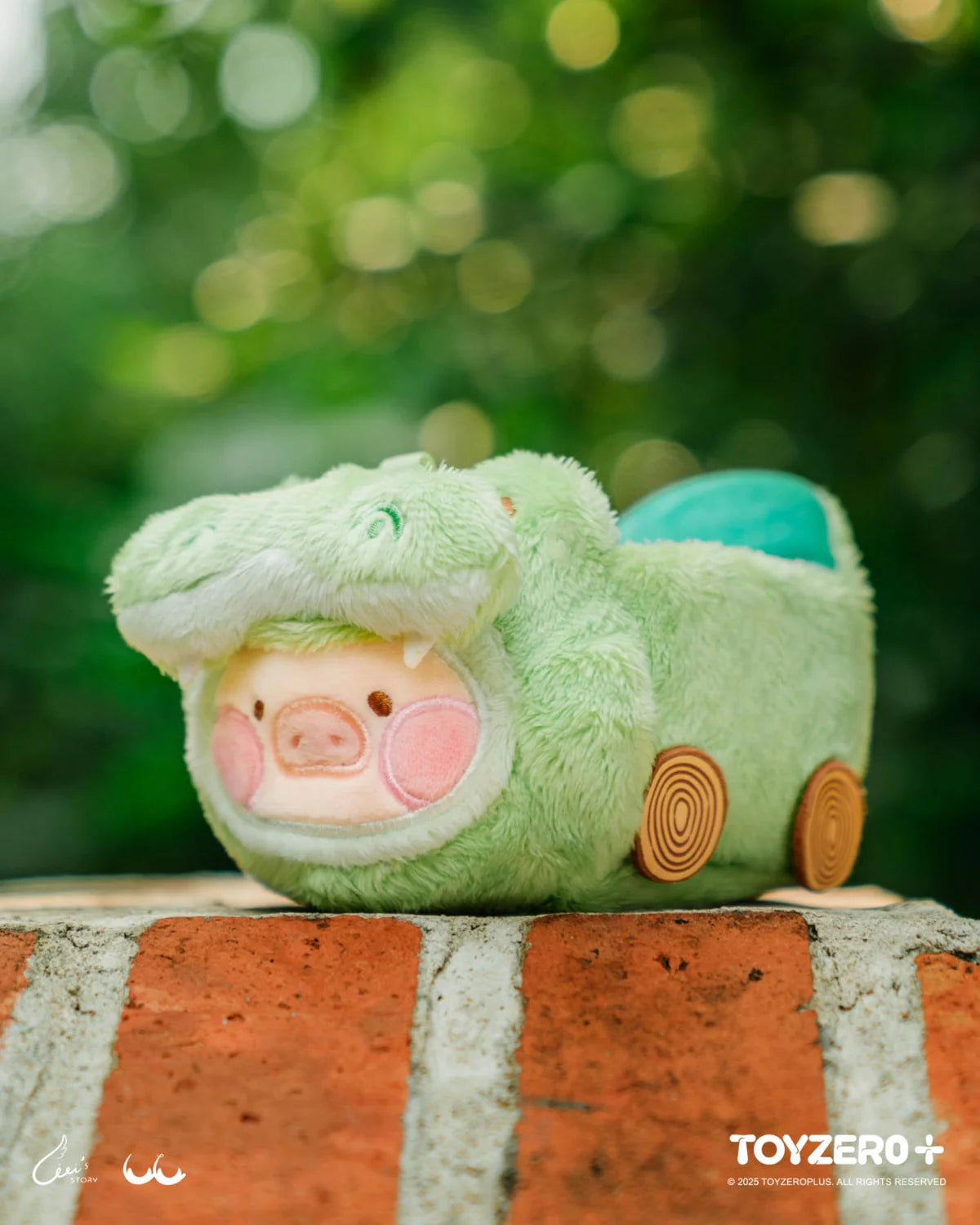 LuLu the Piggy Animal Party - Speeding Crocodile Lu Plush Keychain features a piglet in a crocodile body, designed with four wheels for playful charm.