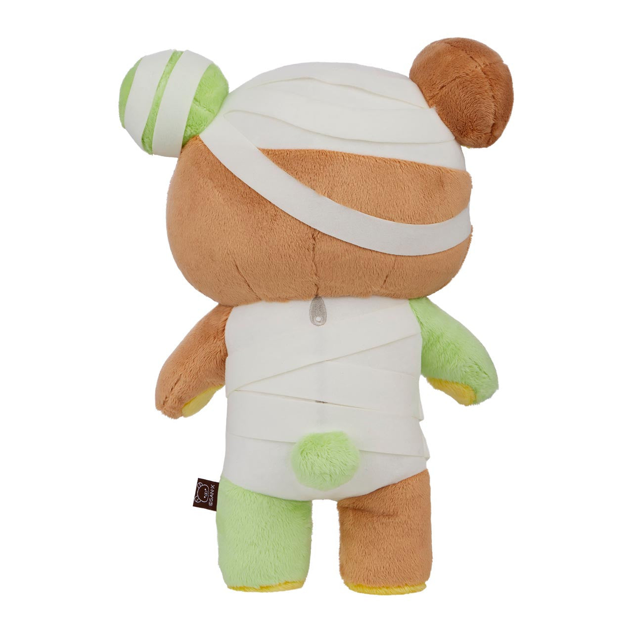 Rilakkuma San-X Original Mummy Costume Plush wrapped in white bandages with visible ears, arms, and fluffy tail; perfect for Halloween-themed decor or gifting.