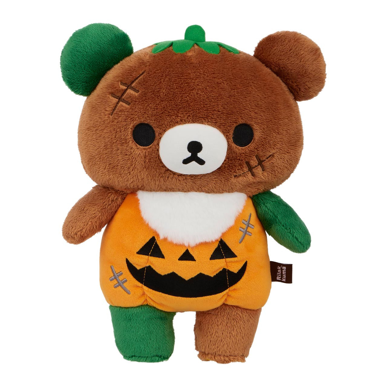 Chairoikoguma Pumpkin Plush in a jack-o’lantern costume with green accents, perfect for Halloween decor or collectors of unique plush toys.