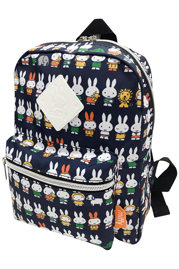 Miffy Backpack Baby featuring a playful Miffy and friends pattern, ideal for children, with two zip compartments for practical, everyday use.