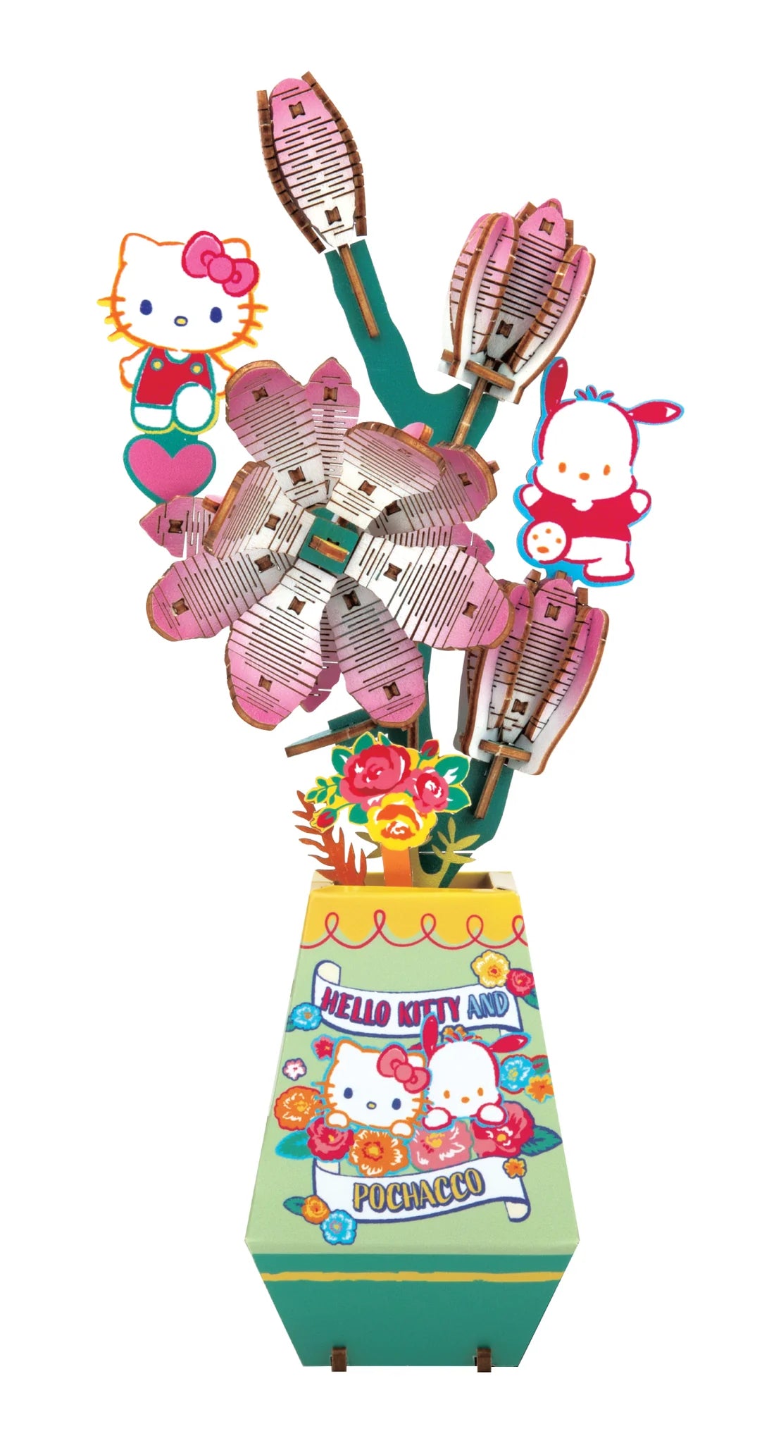 Wooden Puzzle: Hello Kitty and Friends DIY 3D Flower - Blush Magnolia