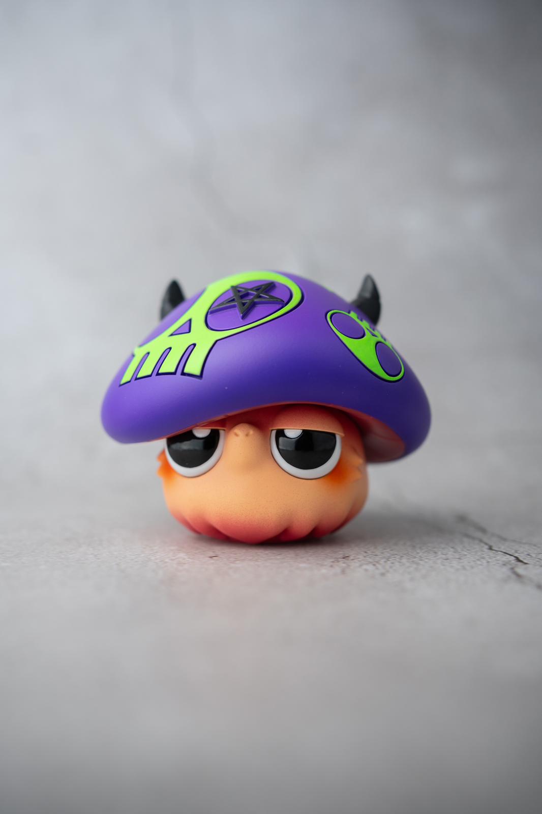 Poisonous Mushroom Bobbi by Zintears, a 7 cm resin art toy featuring a whimsical design with a purple hat, limited to 50 pieces.