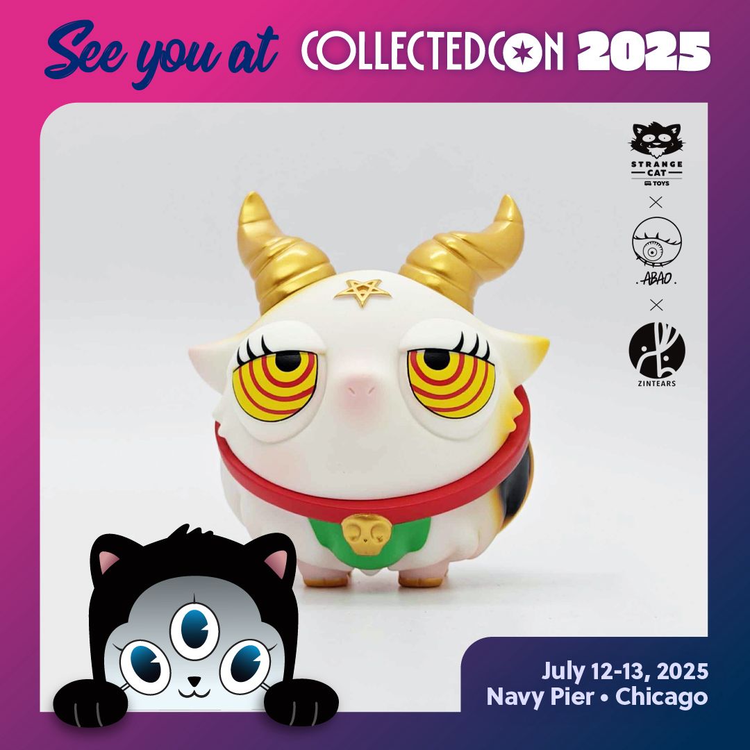 Bobbi by Zintears x Abao: A vinyl cartoon cat figure with three eyes and a gold star, limited to 100 pieces.