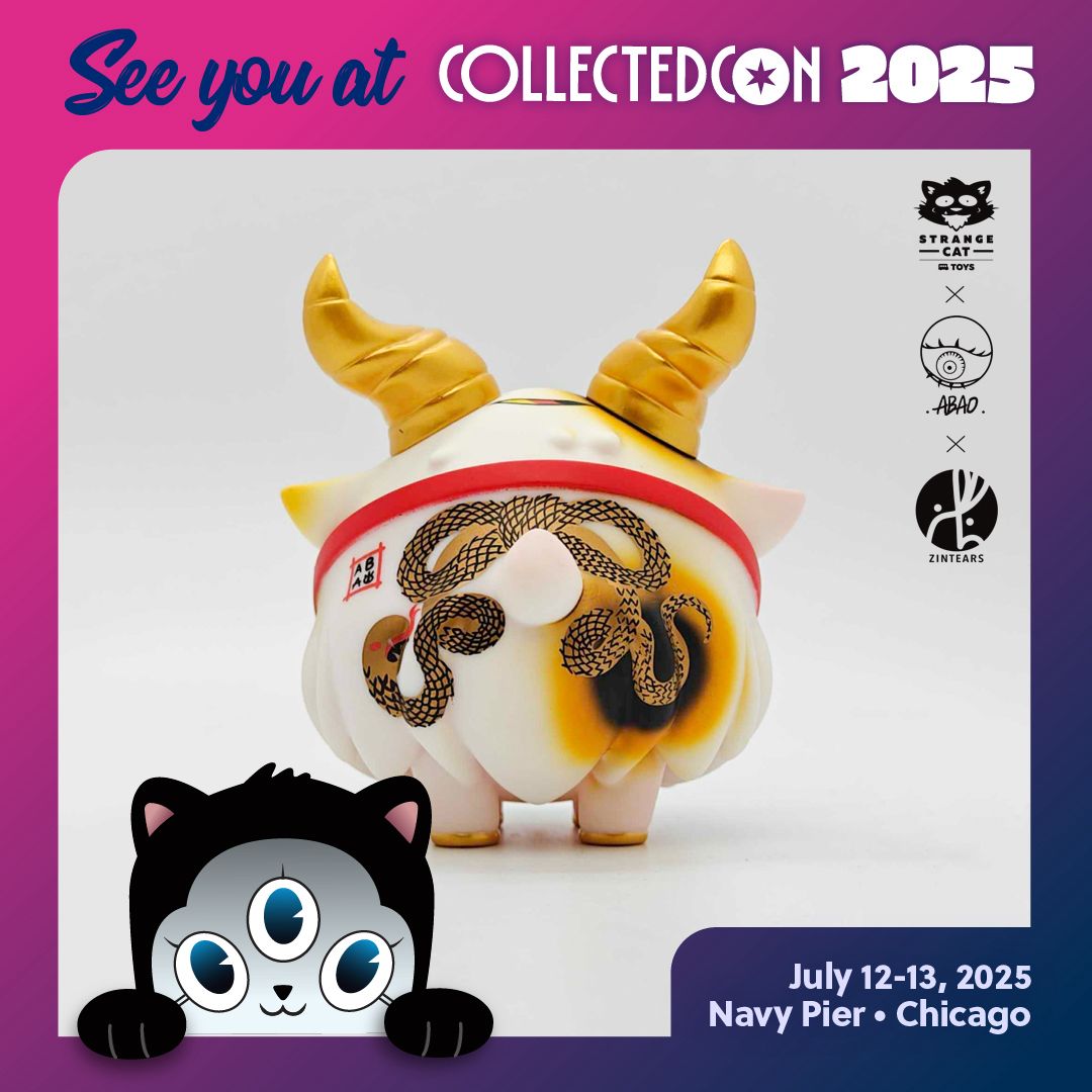 Bobbi by Zintears x Abao, a 10cm vinyl figure, features a cartoon bear with three eyes, limited to 100 pieces.