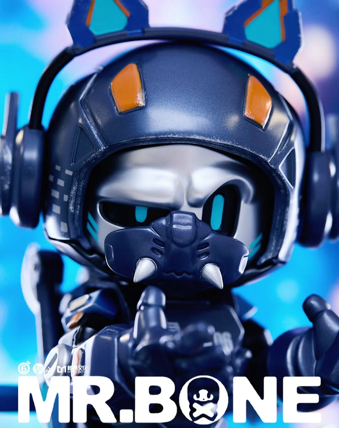 MR. BONE - Shadow Blade Limited Edition: Armored figure with cat-ear helmet, spiked faceplate, glowing eyes; crafted with detail for serious collectors.