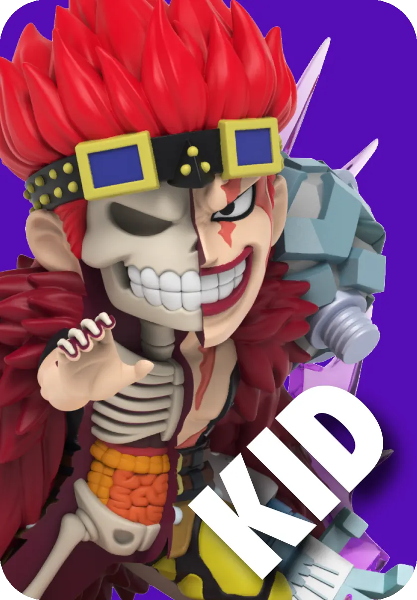FREENY'S HIDDEN DISSECTIBLES: ONE PIECE WANO ARC EDITION figurine, featuring a dissected art style of a cartoon character with red hair and hat.