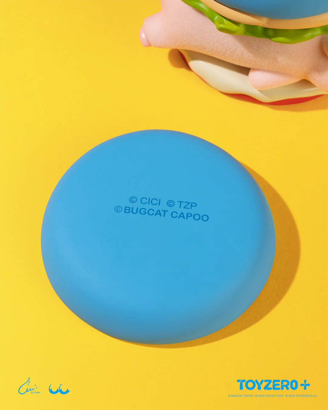 LuLu the Piggy x Capoo - LuLuBurger collectible featuring Capoo figure on a blue base, part of a limited-edition, mix-and-match magnetic toy series.