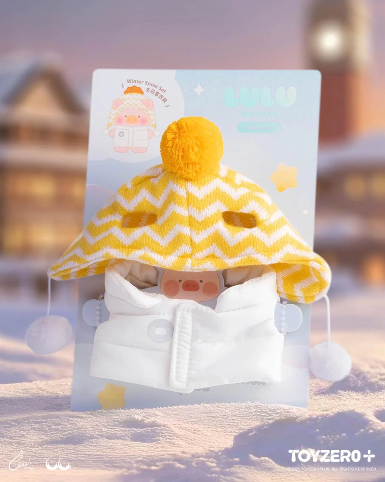 LULU THE PIGGY OOTD - CLOTHES SET (WINTER SNOW SET) featuring a yellow and white beanie with pompom, perfect for winter-themed LuLu the Piggy outfits.