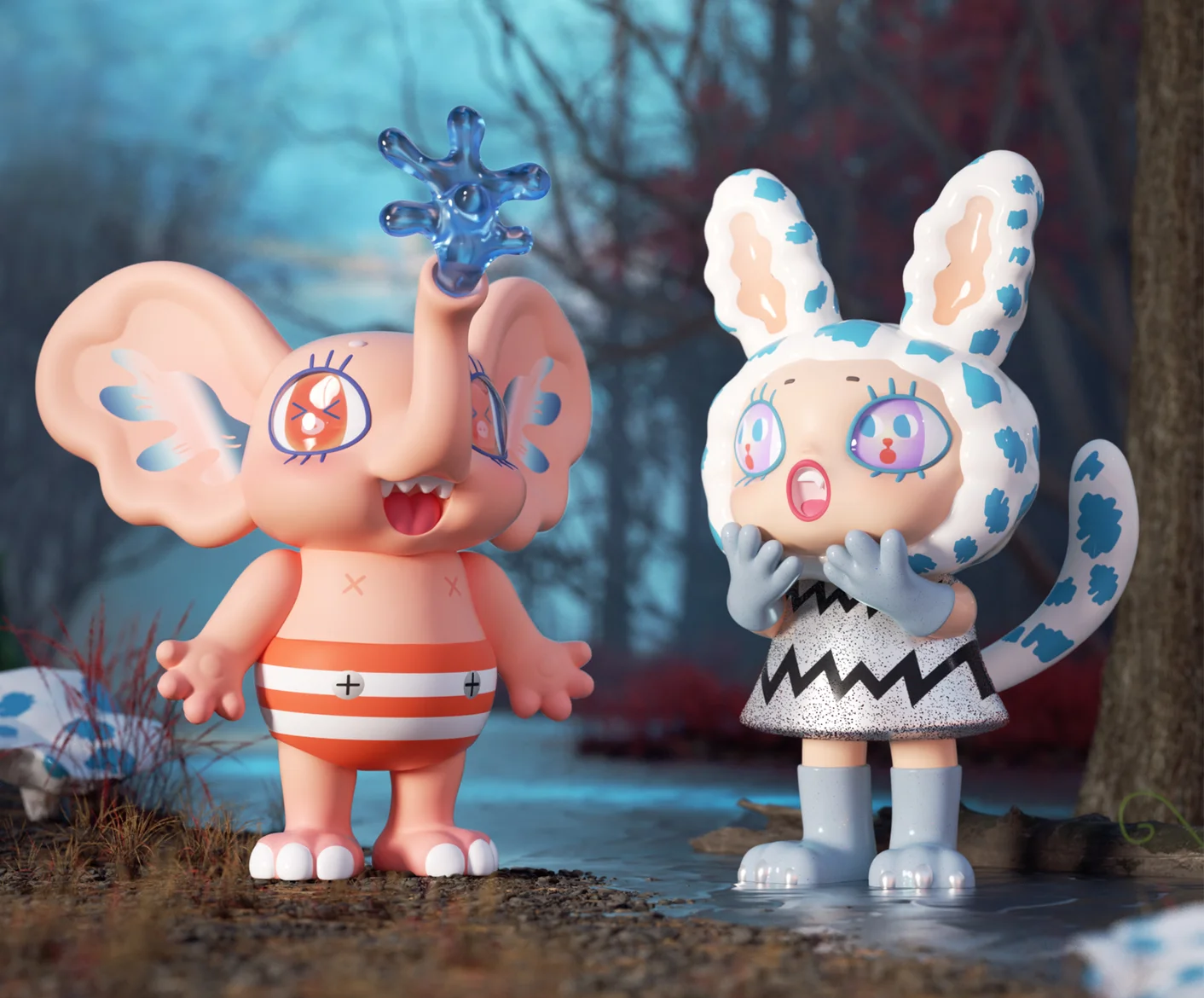 Cartoon animal figurines in the woods from AGAN-YEAOHUA DARK FAIRY TALE Blind Box Series.