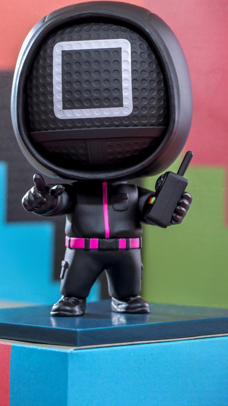 COSBI Squid Game Series 2 Blind Box featuring a toy figure with a black ball and white square detail, available for preorder, ships August 2025.