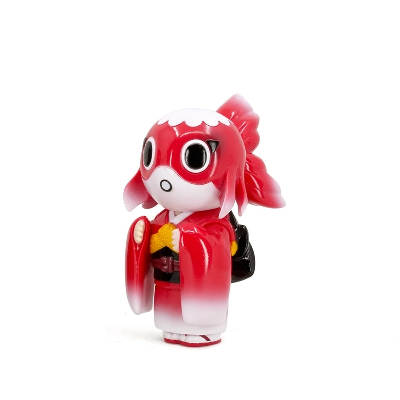 Sofubi toy of KINGYOKO - Beni Red by Teresa Chiba, a small red and white animal figure. Preorder - Ships Late June 2024. Size: 12cm.