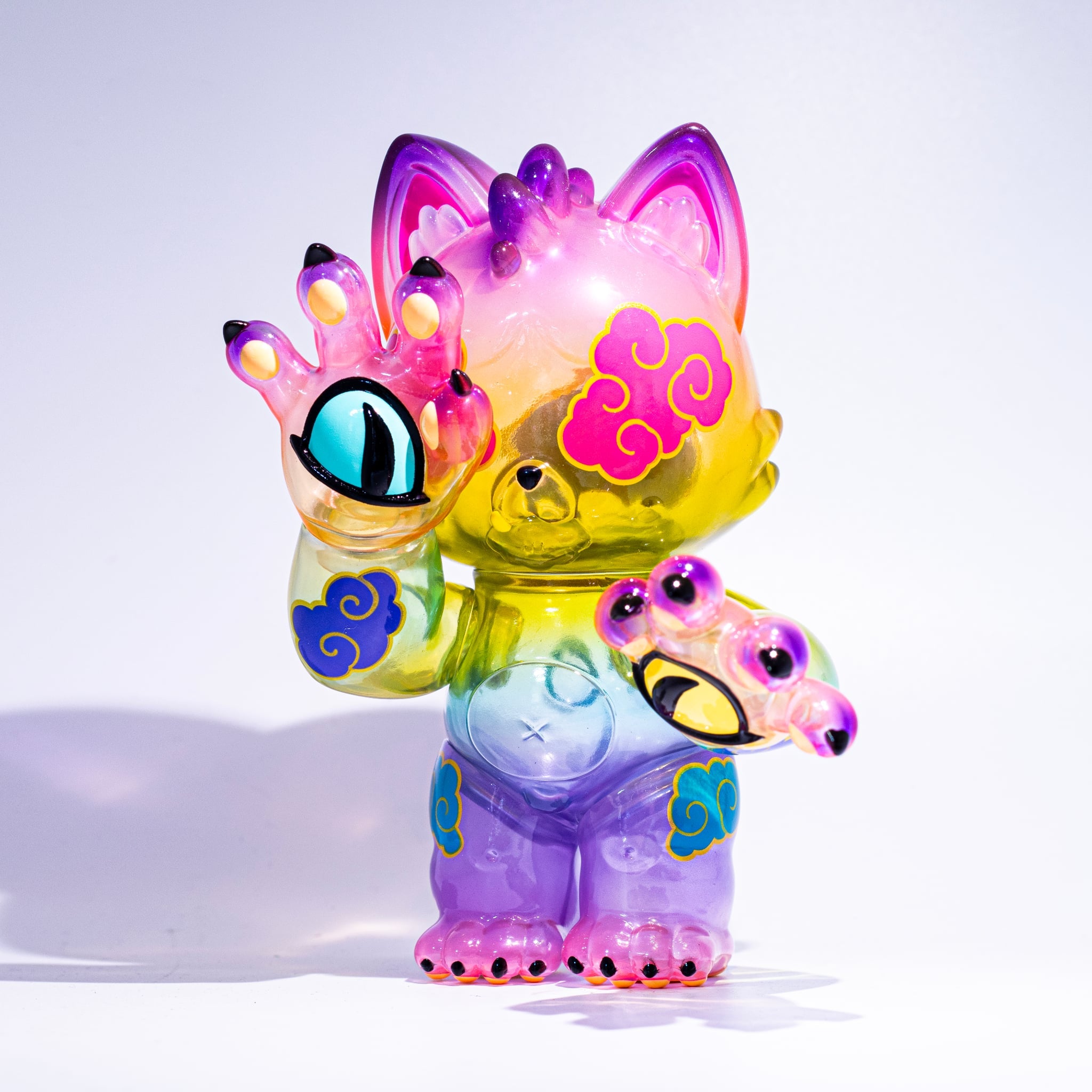Grandpa - Rainbow Edition: A 3-inch soft vinyl cartoon animal figure with a detailed, expressive eye, part of a limited edition collaboration by Candie Bolton.