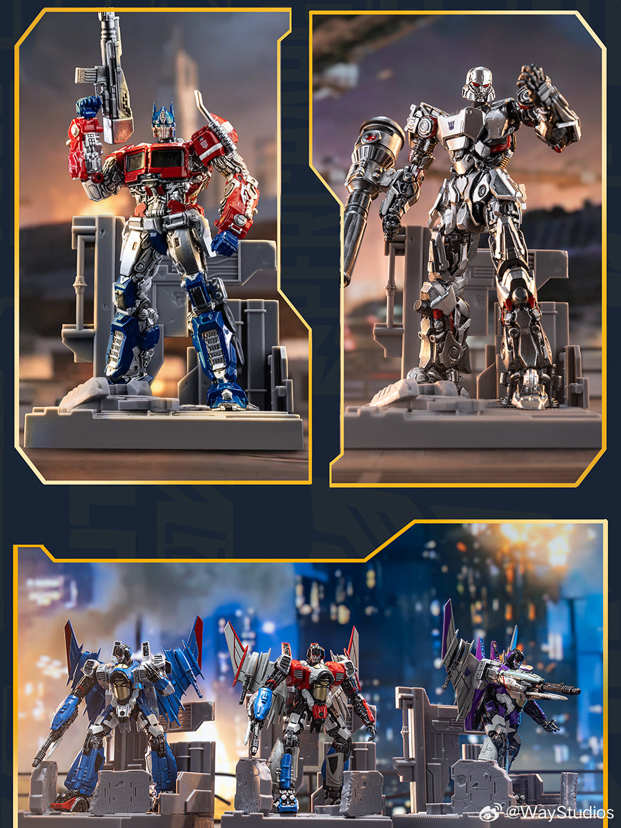 Close-up of a Transformers Series Vol.2 Statue Scene Blind Box toy robot, featuring detailed action figure design. Preorder for August 2025 shipping.