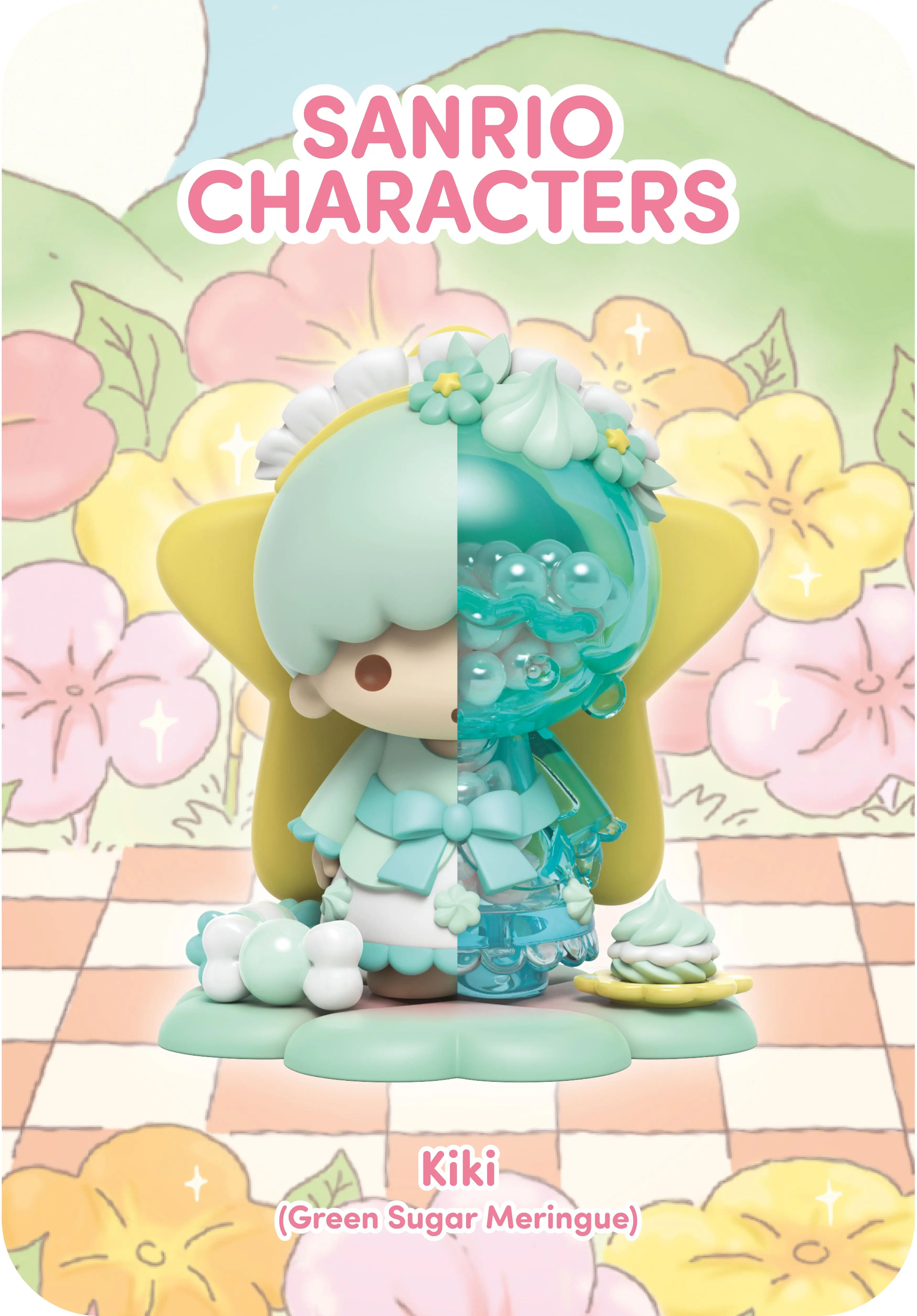 Kandy: Sanrio Floral DayDream Series toy figure preorder, featuring a cartoon character in a blue dress with a star, part of a collectible blind box set.