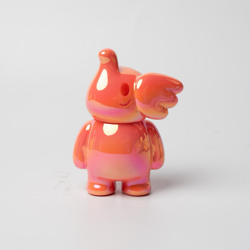 Elfie 100% Bling! Chrome Orange, a 3 glossy art toy with a cartoon-style body and iridescent finish, designed by Too Natthapong.