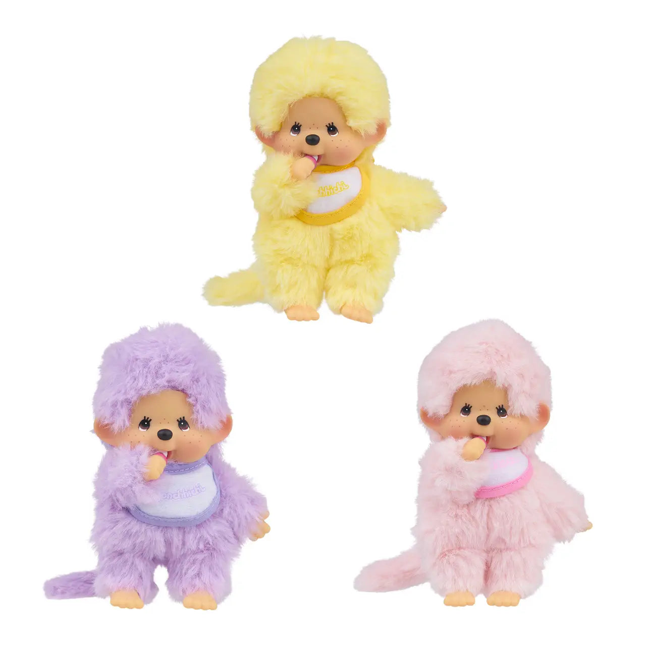 Monchhichi - Colorful Beanies Assortment showing a variety of pastel plush dolls, part of a surprise blind pick collection from Strangecat Toys.