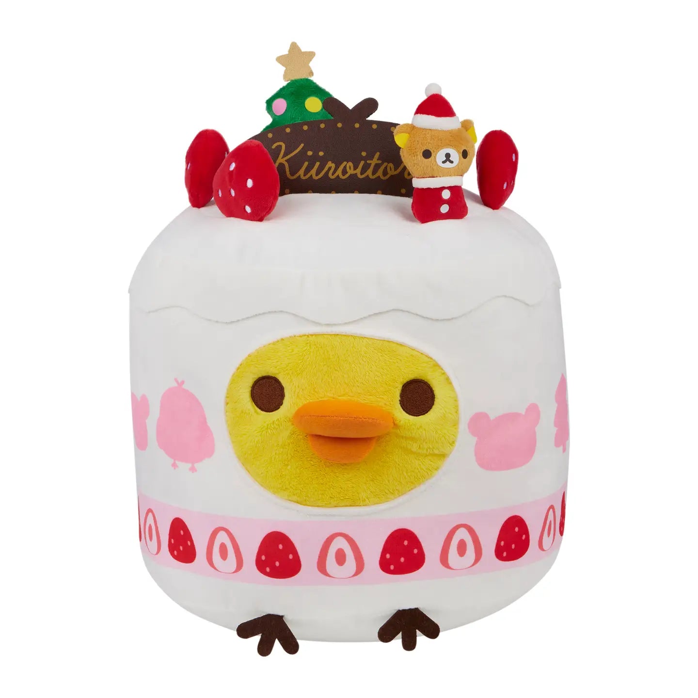 Kii Holiday Cake Plush: A whimsical Rilakkuma-themed plush styled as a cake, featuring Kiiroitori and festive decorations, perfect for imaginative play.