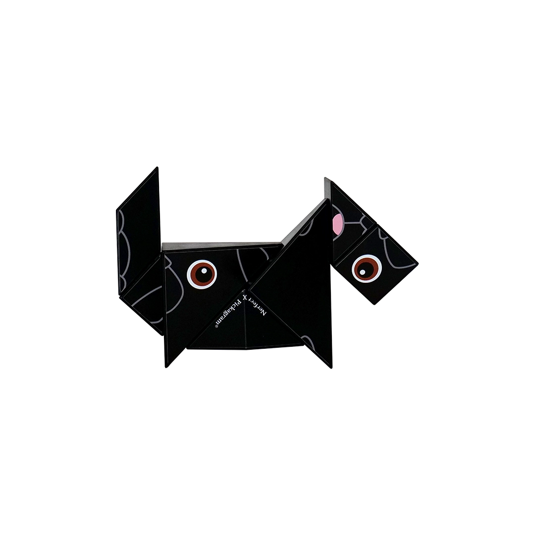 Art Pickagram 3D Puzzle X Artist_03 Mr. Walters features a tangram-style puzzle forming a stylized dog silhouette, showcasing playful, bold graphics with Netflix × Pickagram branding.