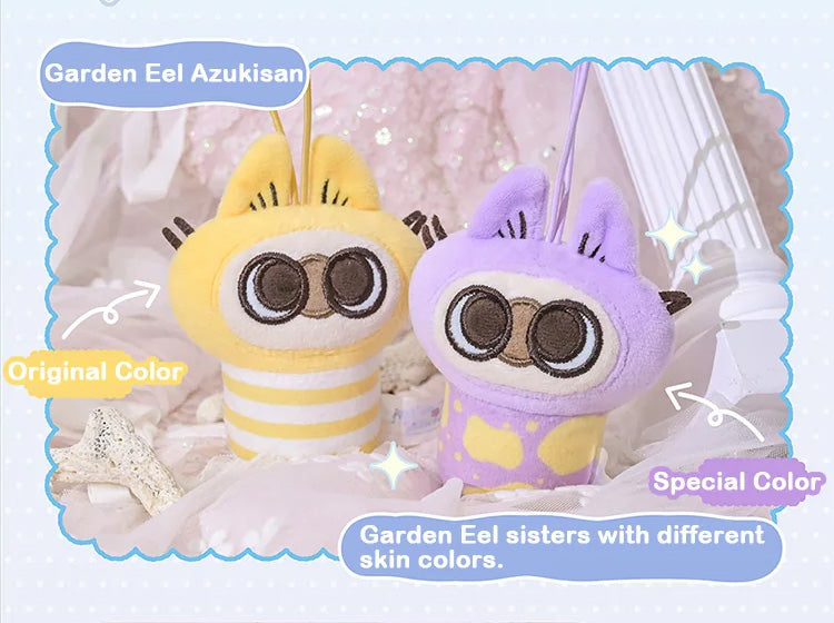 Two Garden Eel Azukisan plush key-chains, Original Color and Special Color variants, featured for preorder in the Oceanic Azukisan series by Strangecat Toys.