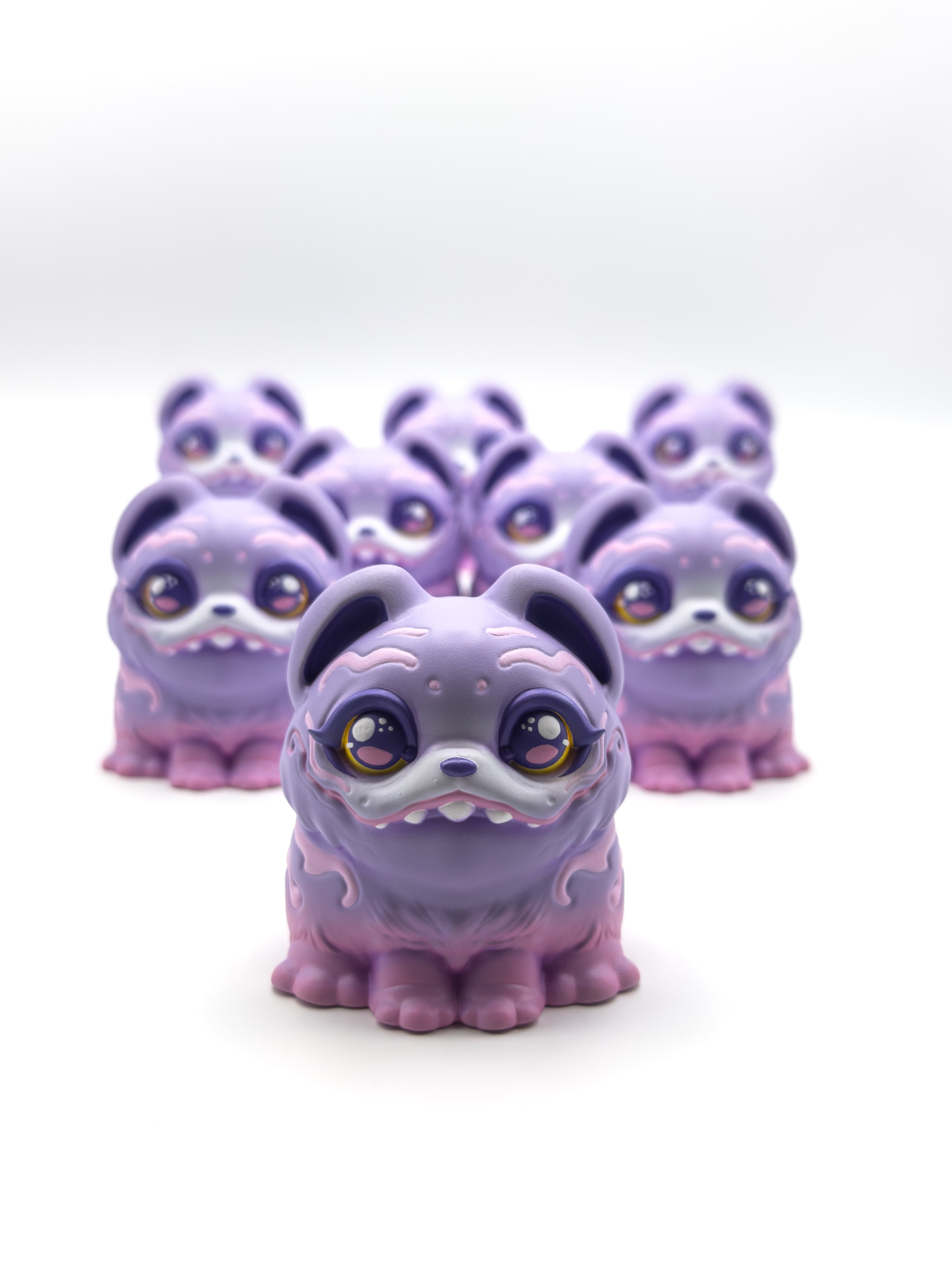 RuRu by Tomodachi Island: A stylized 4 resin puppy figurine with glossy eyes and fangs, limited to 10 pieces, ideal for collectors of art toys.