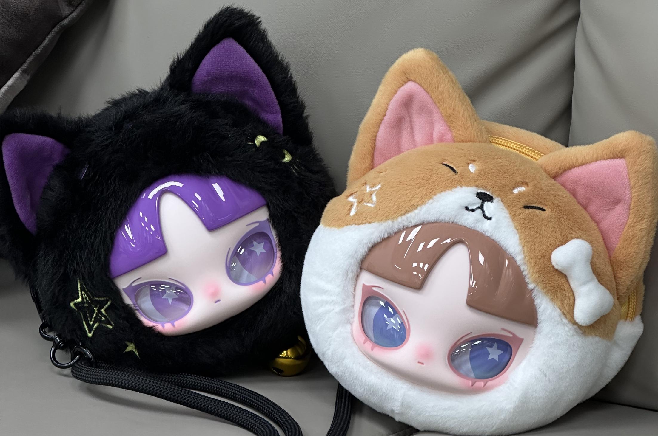 INN'S - LET'S PARTY! Plush Keychain Blind Box featuring a pair of stuffed toys with distinctive eyes, part of a series including secret designs.