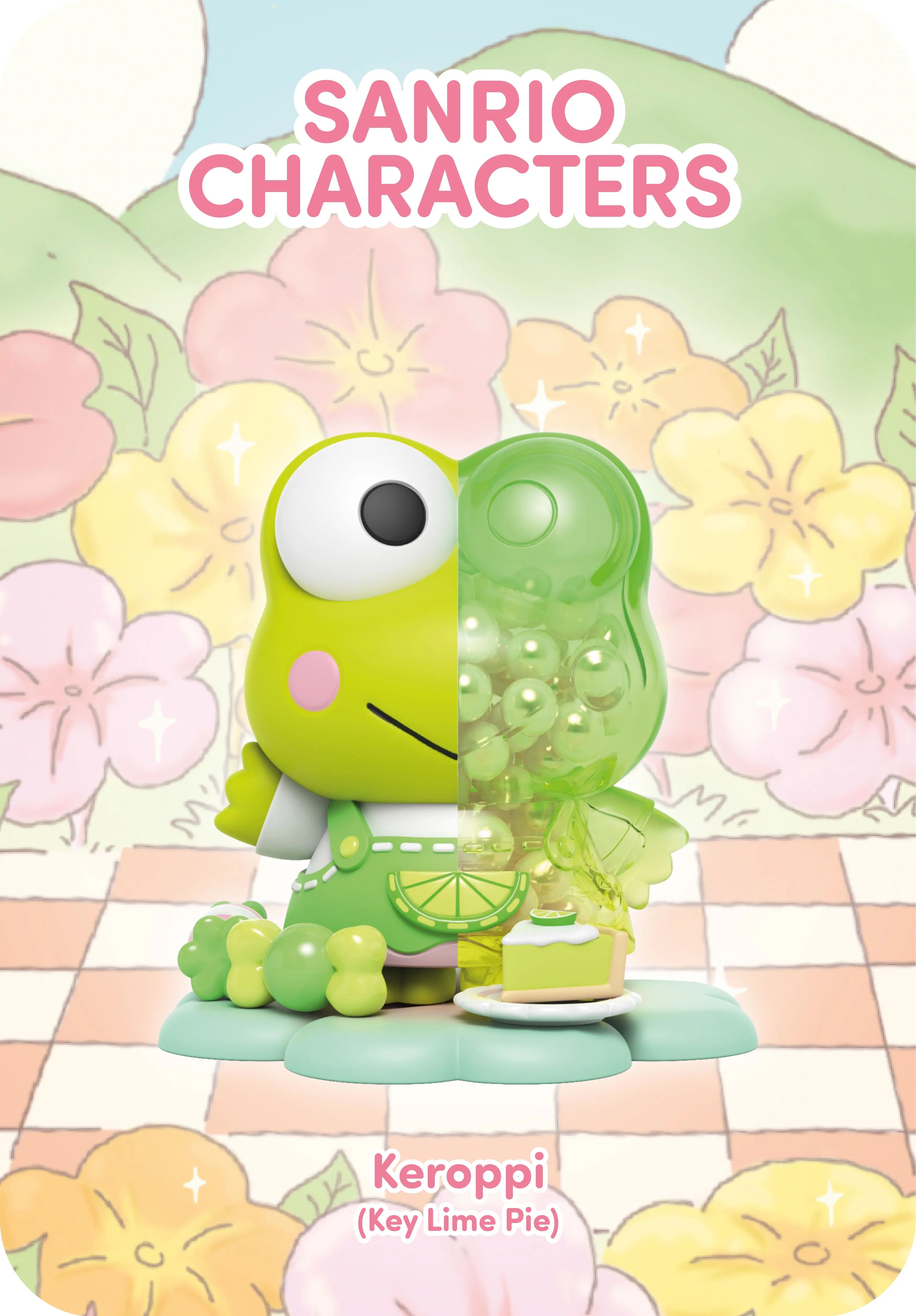 Kandy: Sanrio Floral DayDream Series figurine, preorder, featuring a whimsical green frog design, part of a blind box toy collection.