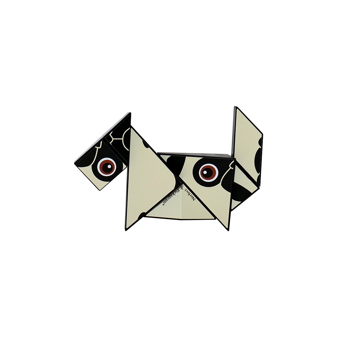 Art Pickagram 3D Puzzle X Artist_03 Mr. Walters, a Magic Snake puzzle folded as a dog with cartoon eyes, blending playful wit and bold graphics.